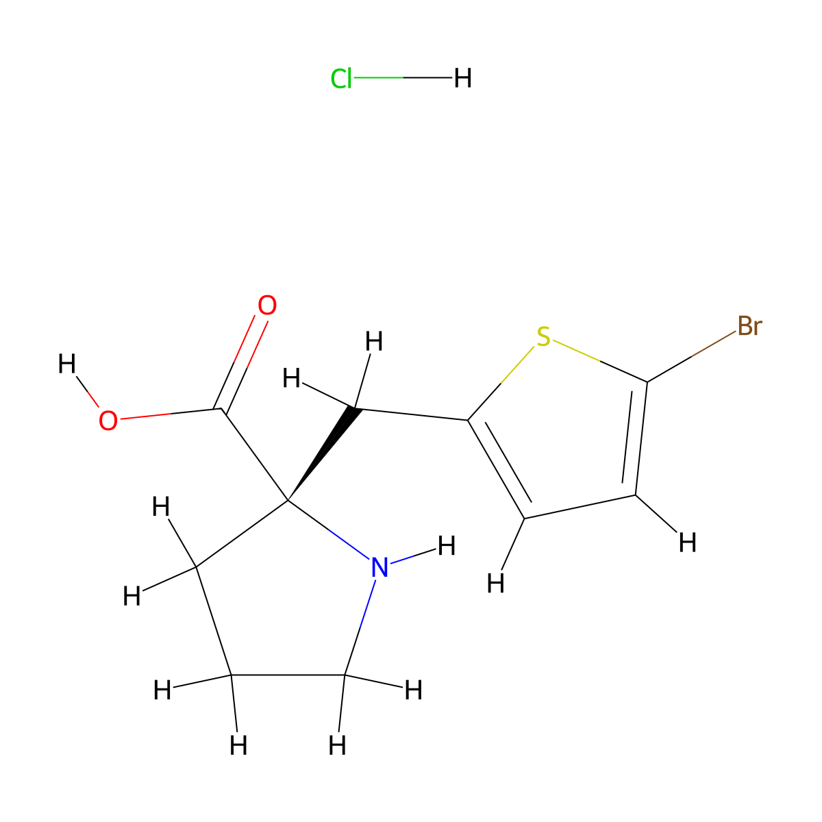 (S)-alpha-(5-bromo-2-thiophenylmethyl)-proline-HCl molecular structure, CAS 1217722-51-4
