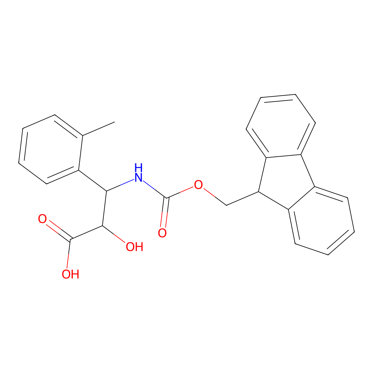 (2R,3R)-3-((((9H-Fluoren-9-yl)methoxy)carbonyl)amino)-2-hydroxy-3-(o-tolyl)propanoic acid molecular structure, CAS 1217724-38-3