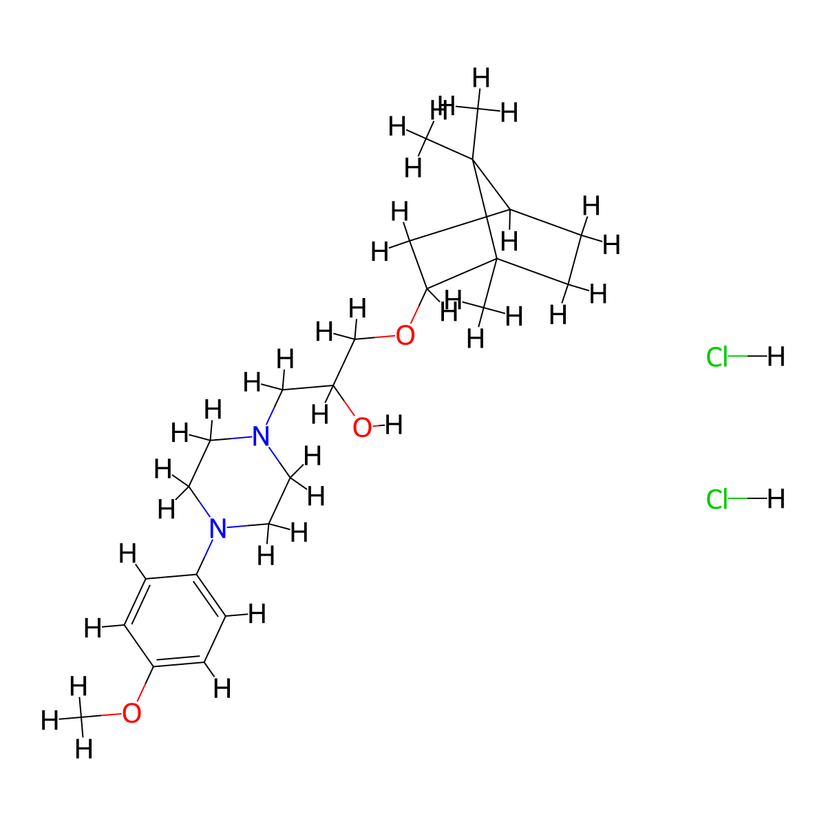 1-(4-(4-methoxyphenyl)piperazin-1-yl)-3-(((1S,4R)-1,7,7-trimethylbicyclo[2.2.1]heptan-2-yl)oxy)propan-2-ol dihydrochloride molecular structure, CAS 1217725-70-6