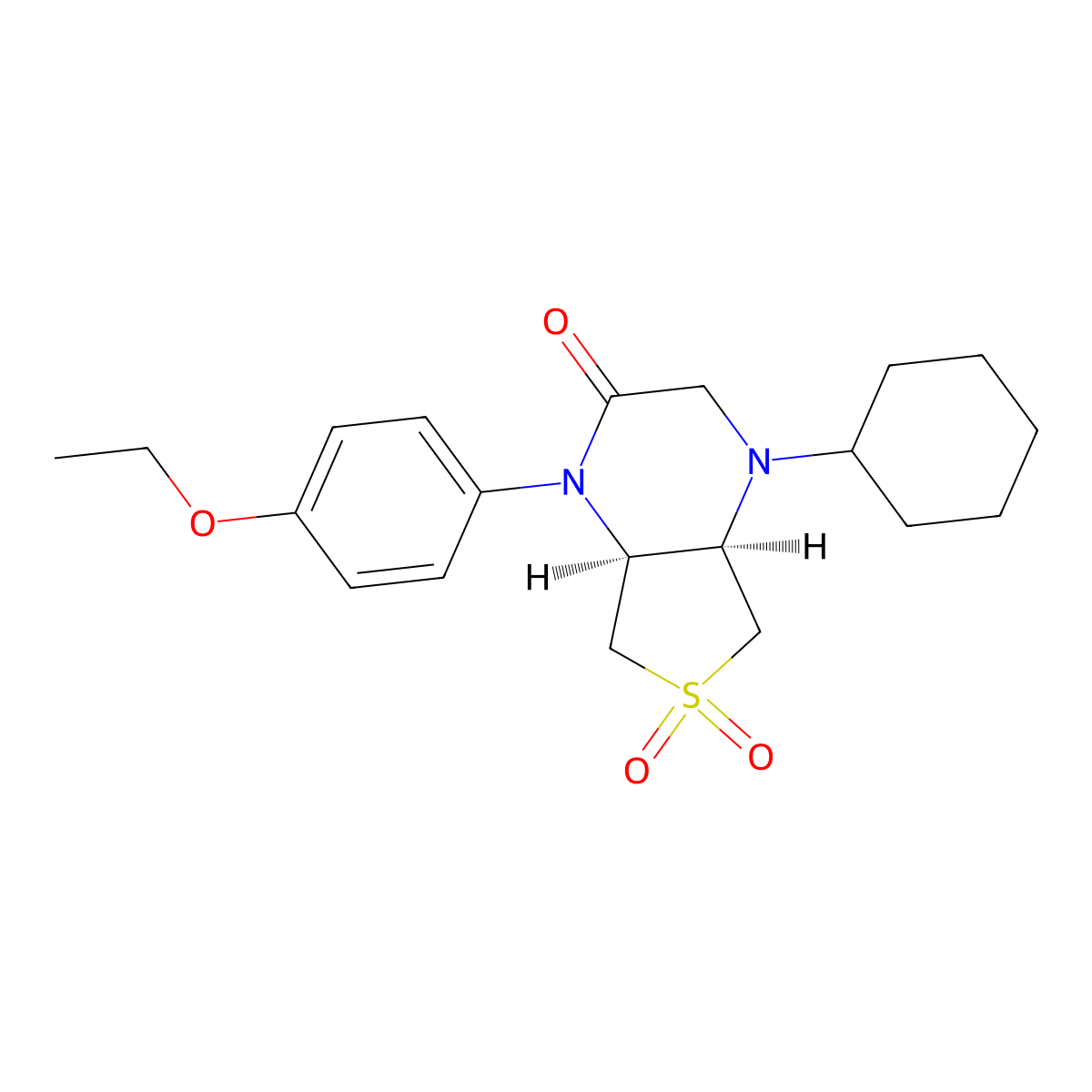 Rel-(4AR,7AS)-4-cyclohexyl-1-(4-ethoxyphenyl)hexahydrothieno[3,4-B]pyrazin-2(1H)-one 6,6-dioxide molecular structure, CAS 1217726-68-5