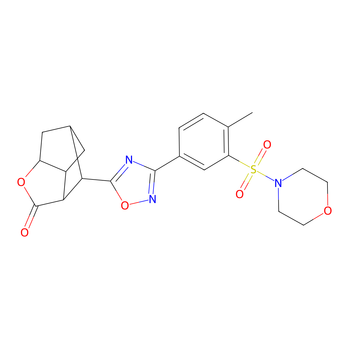 7-{3-[4-methyl-3-(morpholin-4-ylsulfonyl)phenyl]-1,2,4-oxadiazol-5-yl}hexahydro-2H-3,5-methanocyclopenta[b]furan-2-one molecular structure, CAS 1217730-61-4