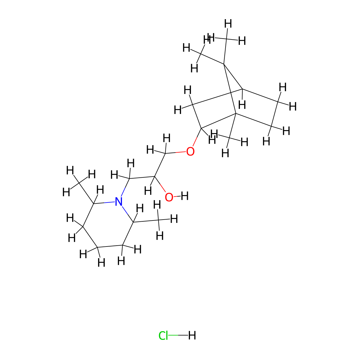 1-(2,6-dimethylpiperidin-1-yl)-3-(((1S,4R)-1,7,7-trimethylbicyclo[2.2.1]heptan-2-yl)oxy)propan-2-ol hydrochloride molecular structure, CAS 1217731-58-2
