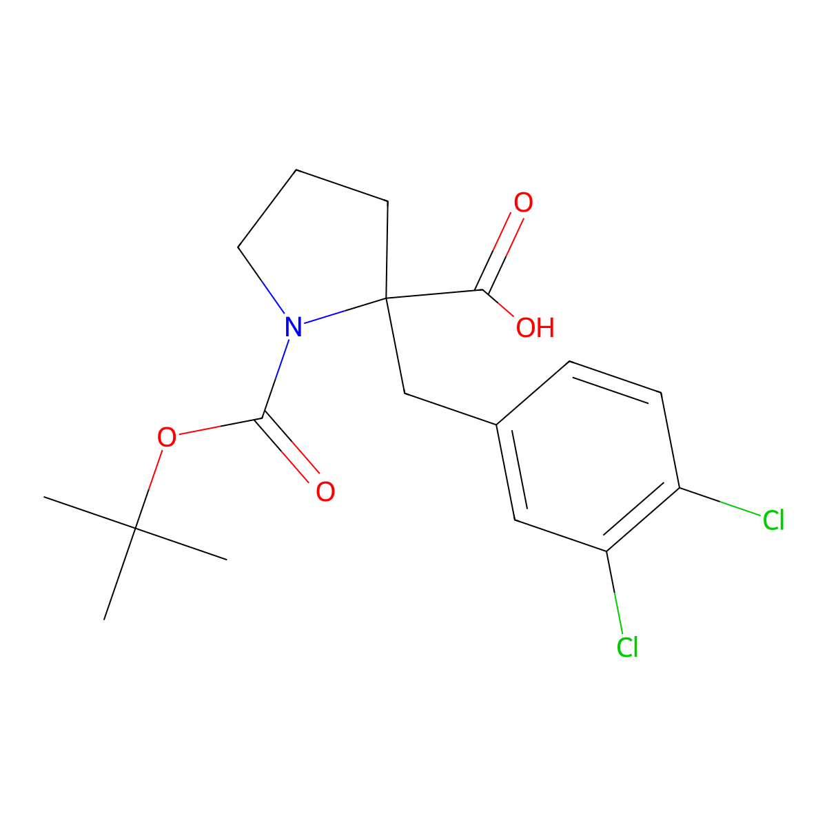 (S)-1-(tert-Butoxycarbonyl)-2-(3,4-dichlorobenzyl)pyrrolidine-2-carboxylic acid molecular structure, CAS 1217732-47-2