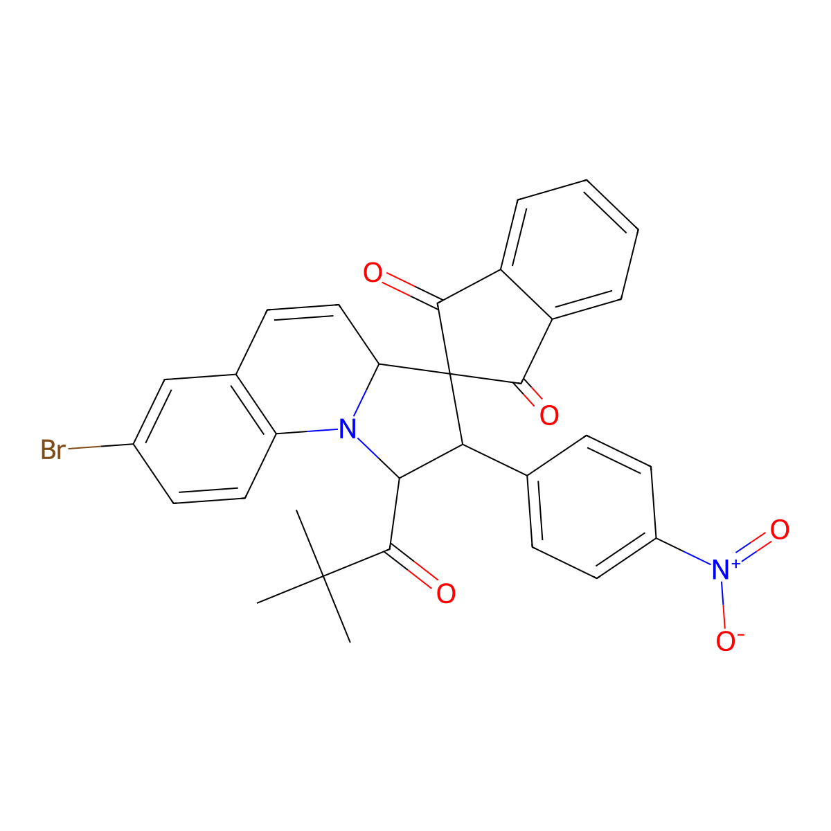 7-bromo-1-(2,2-dimethylpropanoyl)-2-(4-nitrophenyl)spiro[2,3a-dihydro-1H-pyrrolo[1,2-a]quinoline-3,2'-indene]-1',3'-dione molecular structure, CAS 1217733-18-0