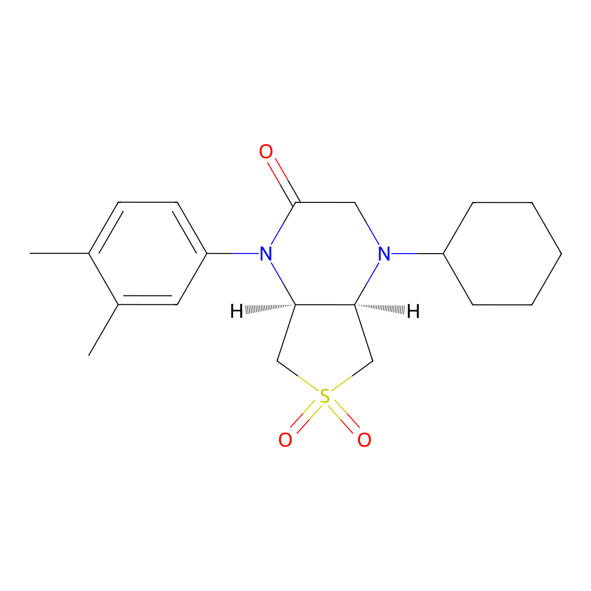Rel-(4AR,7AS)-4-cyclohexyl-1-(3,4-dimethylphenyl)hexahydrothieno[3,4-B]pyrazin-2(1H)-one 6,6-dioxide molecular structure, CAS 1217733-32-8