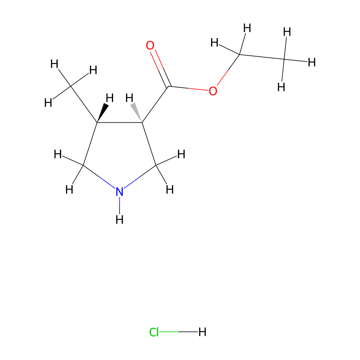 Rel-ethyl (3R,4R)-4-methylpyrrolidine-3-carboxylate hydrochloride molecular structure, CAS 1217739-29-1
