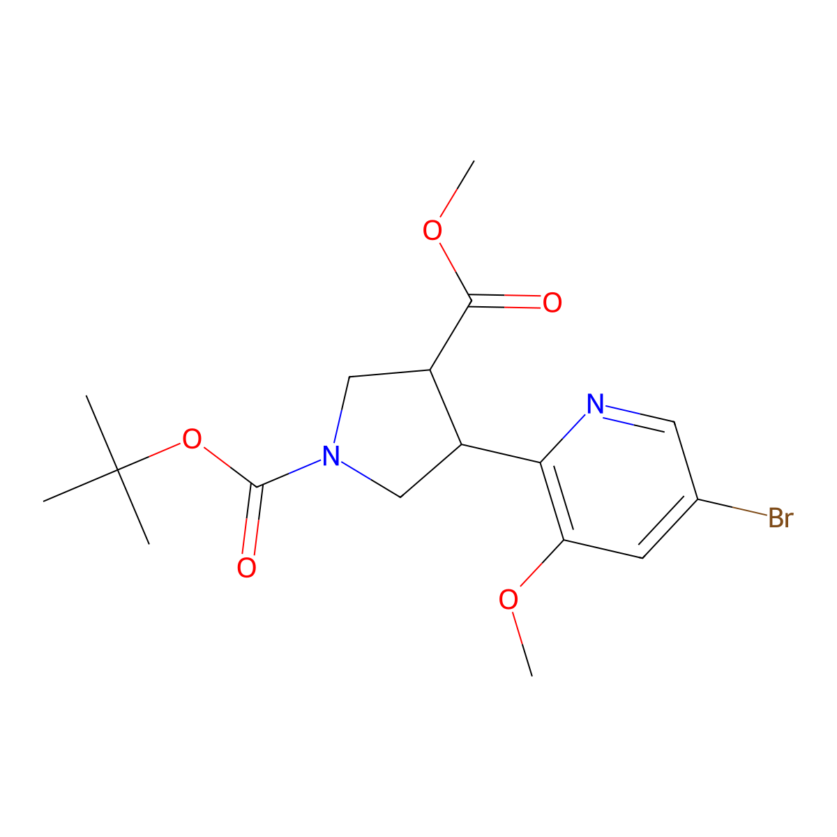 (trans-racemic)-1-tert-Butyl 3-methyl 4-(5-bromo-3-methoxypyridin-2-yl)pyrrolidine-1,3-dicarboxylate molecular structure, CAS 1217743-30-0