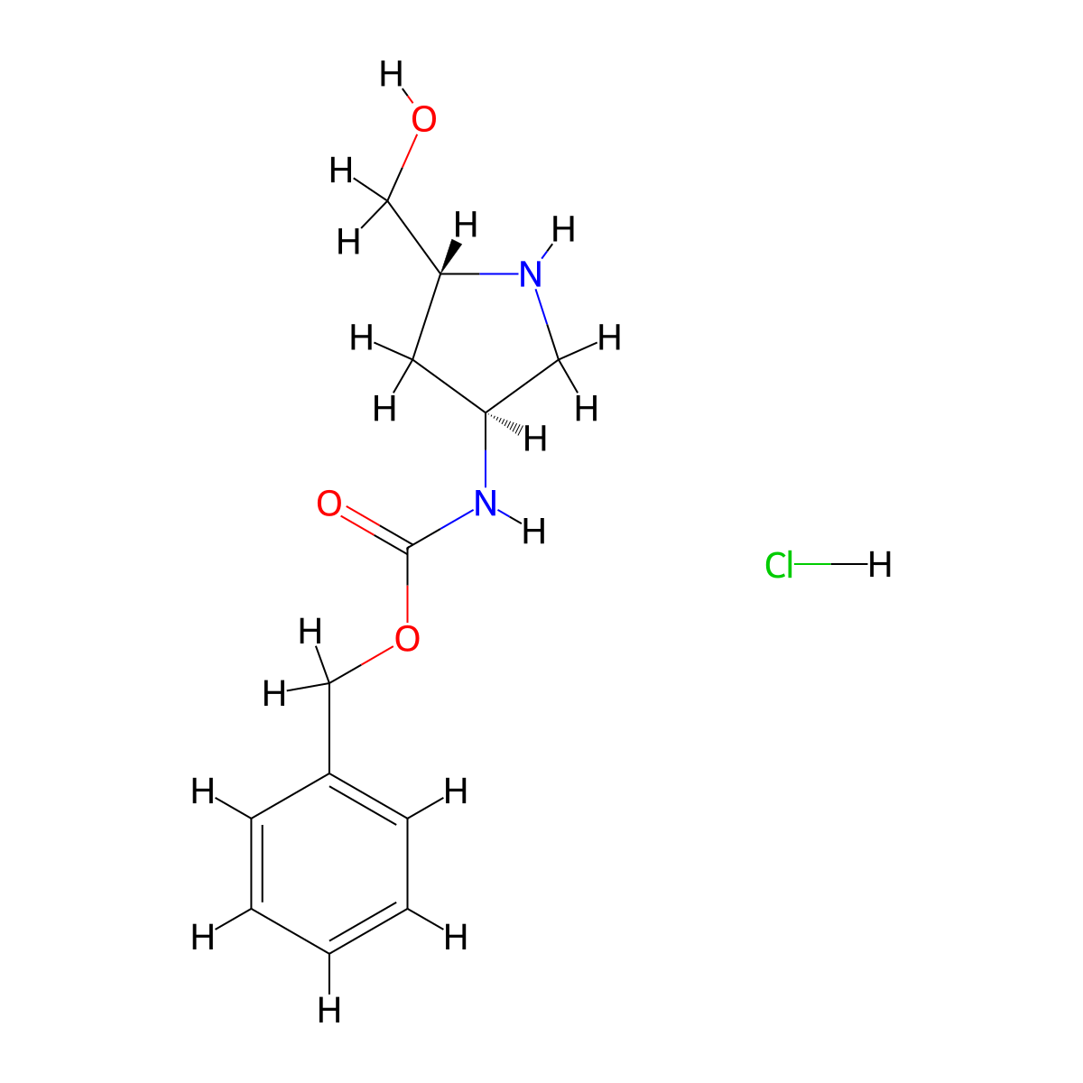 Benzyl ((3S,5R)-5-(hydroxymethyl)pyrrolidin-3-yl)carbamate hydrochloride molecular structure, CAS 1217751-87-5