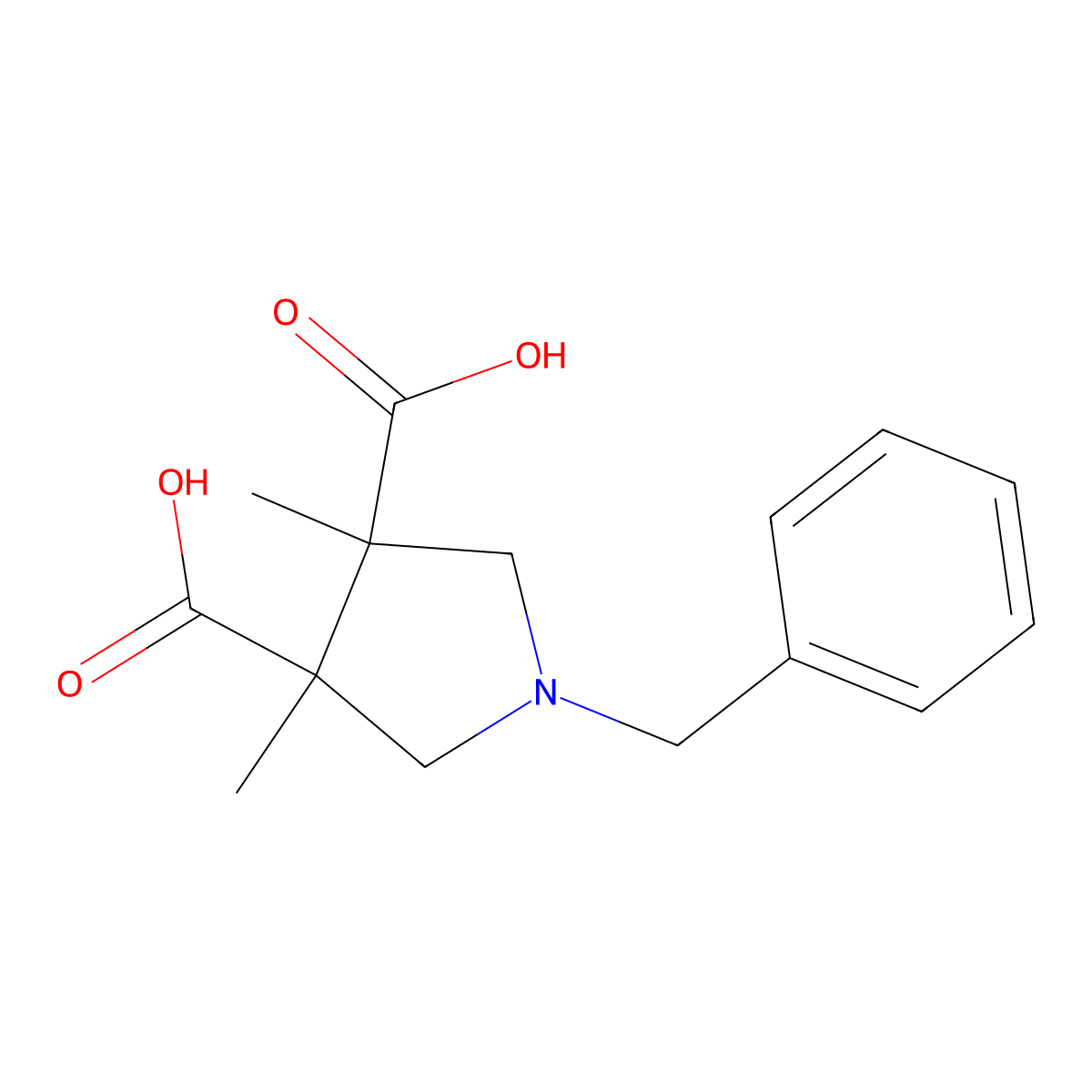 (3R,4S)-1-benzyl-3,4-dimethylpyrrolidine-3,4-dicarboxylic acid molecular structure, CAS 1217752-40-3