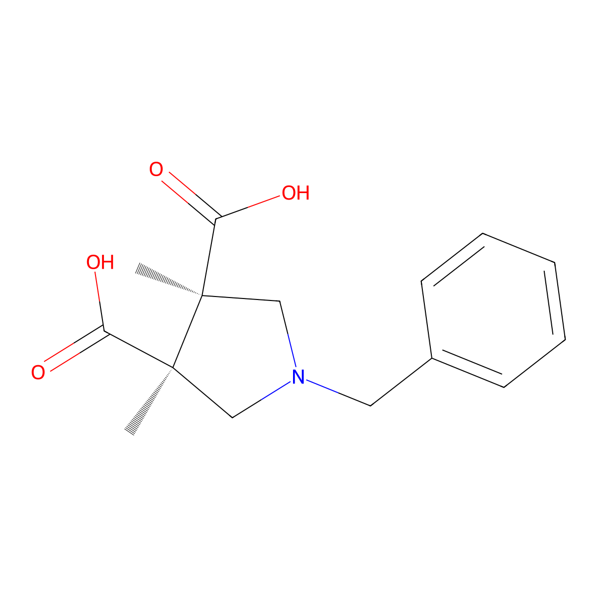 (3R,4S)-1-benzyl-3,4-dimethylpyrrolidine-3,4-dicarboxylic acid molecular structure, CAS 1217752-40-3