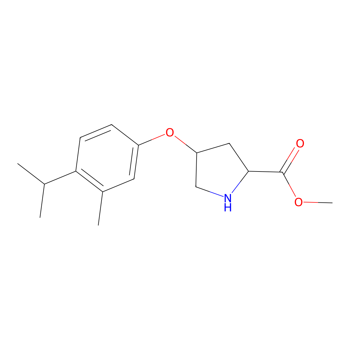 Methyl (2S,4S)-4-(4-isopropyl-3-methylphenoxy)-2-pyrrolidinecarboxylate molecular structure, CAS 1217756-39-2