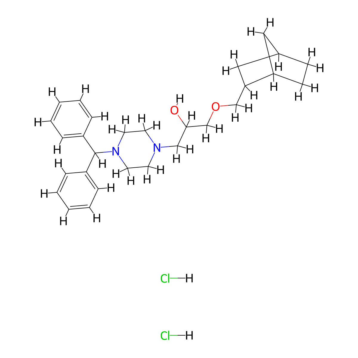 1-(4-benzhydrylpiperazin-1-yl)-3-((1R,4S)-bicyclo[2.2.1]heptan-2-ylmethoxy)propan-2-ol dihydrochloride molecular structure, CAS 1217757-03-3