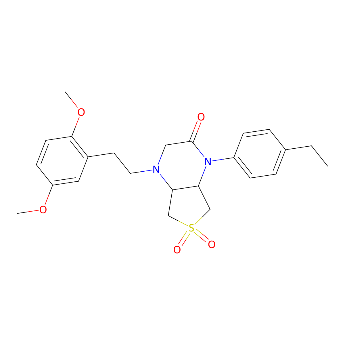 Rel-(4AR,7AS)-4-[2-(2,5-dimethoxyphenyl)ethyl]-1-(4-ethylphenyl)hexahydrothieno[3,4-B]pyrazin-2(1H)-one 6,6-dioxide molecular structure, CAS 1217764-13-0