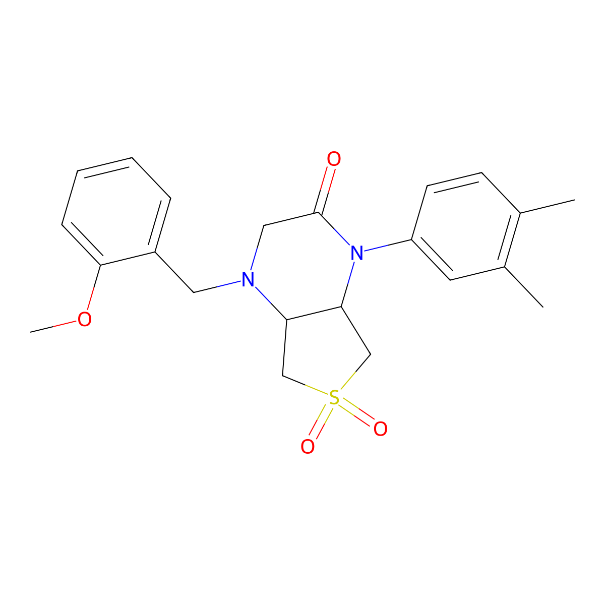 1-(3,4-Dimethylphenyl)-4-(2-methoxybenzyl)hexahydro-1H-6lambda~6~-thieno[3,4-B]pyrazine-2,6,6-trione molecular structure, CAS 1217764-57-2