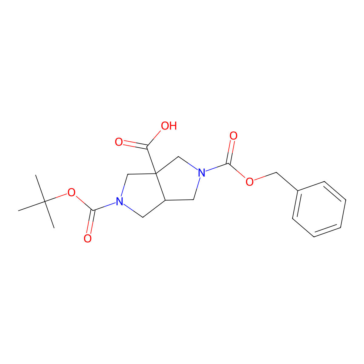(3aS,6aS)-2-((Benzyloxy)carbonyl)-5-(tert-butoxycarbonyl)octahydropyrrolo[3,4-c]pyrrole-3a-carboxylic acid molecular structure, CAS 1217766-30-7