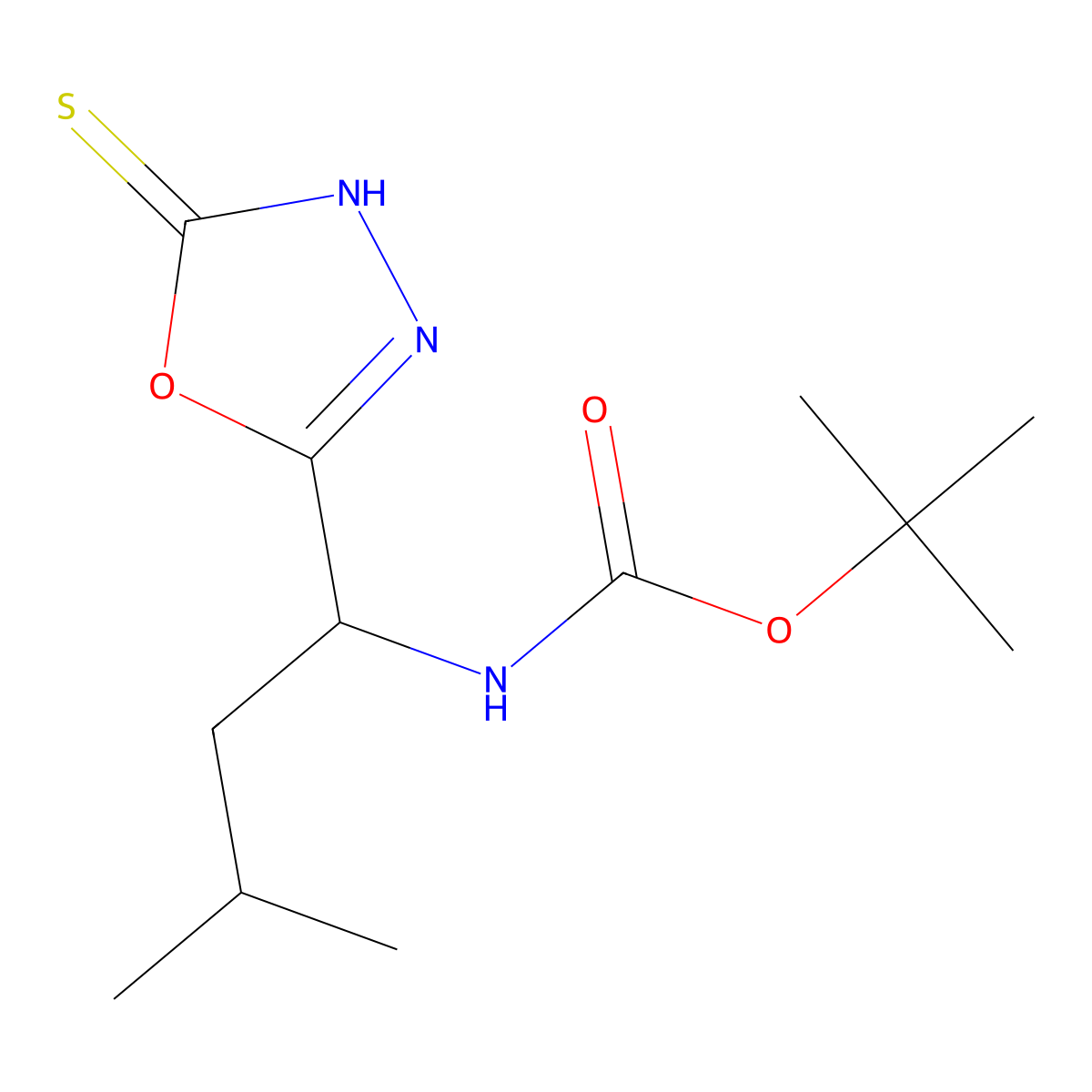 tert-butyl N-[(1S)-3-methyl-1-(2-sulfanylidene-3H-1,3,4-oxadiazol-5-yl)butyl]carbamate molecular structure, CAS 1217768-37-0