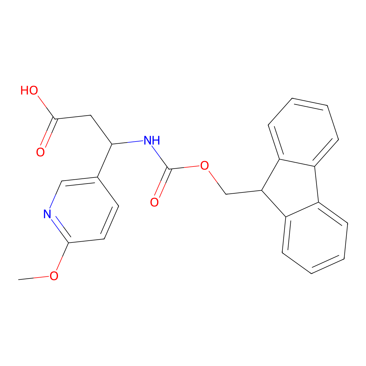 (S)-3-((((9H-Fluoren-9-yl)methoxy)carbonyl)amino)-3-(6-methoxypyridin-3-yl)propanoic acid molecular structure, CAS 1217771-73-7