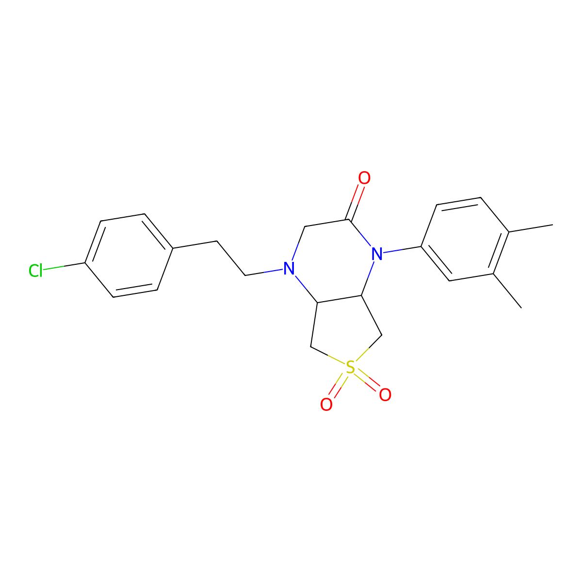 Rel-(4AR,7AS)-4-[2-(4-chlorophenyl)ethyl]-1-(3,4-dimethylphenyl)hexahydrothieno[3,4-B]pyrazin-2(1H)-one 6,6-dioxide molecular structure, CAS 1217775-00-2