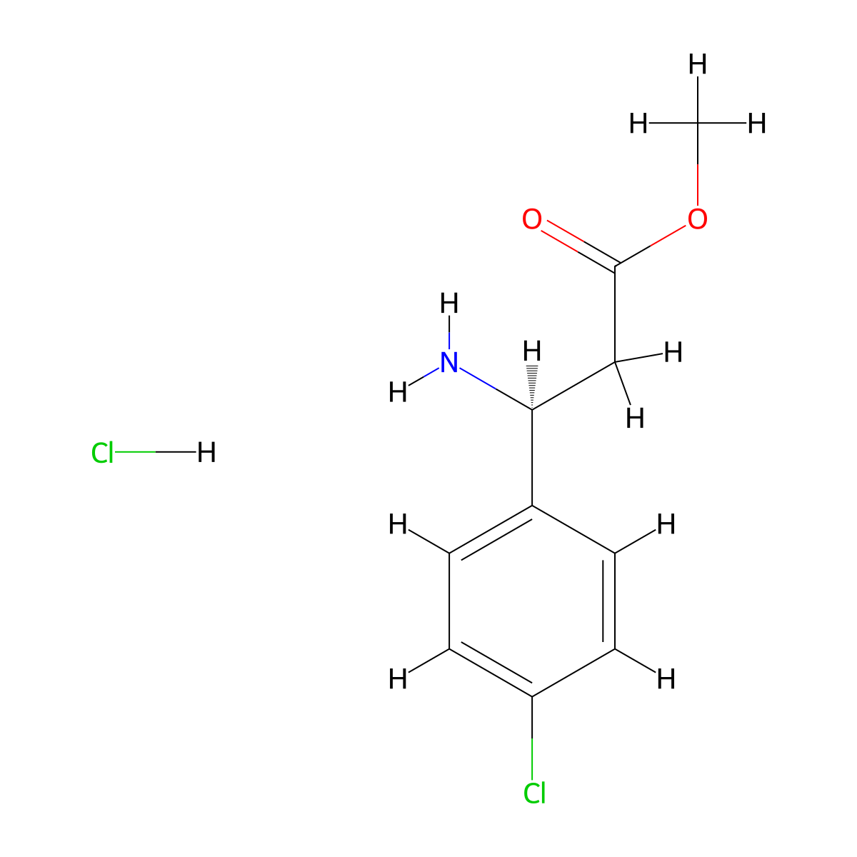 methyl (3S)-3-amino-3-(4-chlorophenyl)propanoate hydrochloride molecular structure, CAS 1217775-76-2