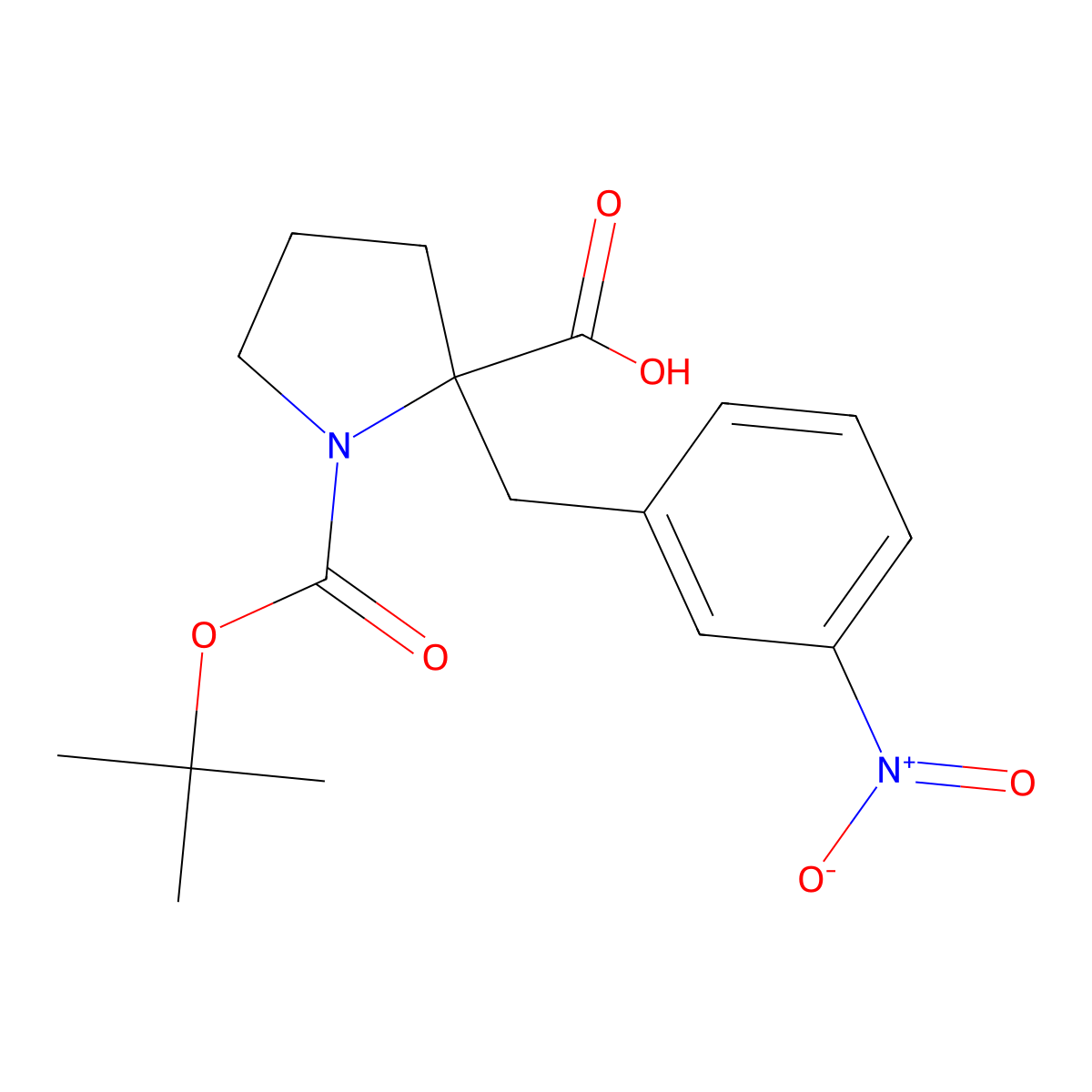 (S)-1-(tert-Butoxycarbonyl)-2-(3-nitrobenzyl)pyrrolidine-2-carboxylic acid molecular structure, CAS 1217776-53-8