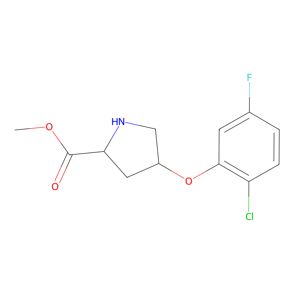 Methyl (4S)-4-(2-chloro-5-fluorophenoxy)-L-prolinate molecular structure, CAS 1217777-97-3
