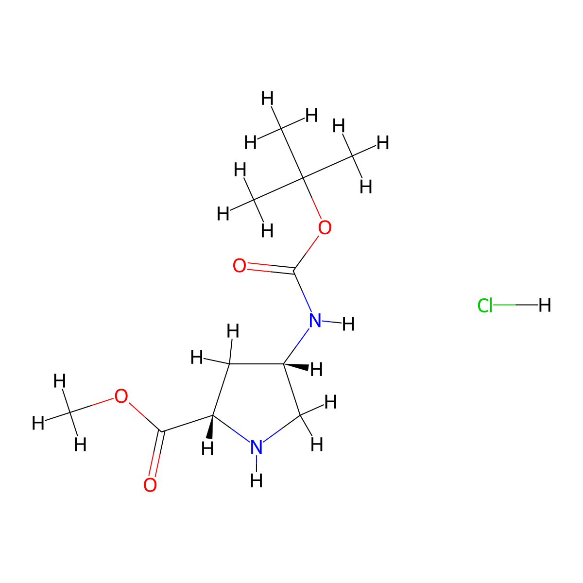 (2S,4S)-Methyl 4-((tert-butoxycarbonyl)amino)pyrrolidine-2-carboxylate hydrochloride molecular structure, CAS 1217779-15-1