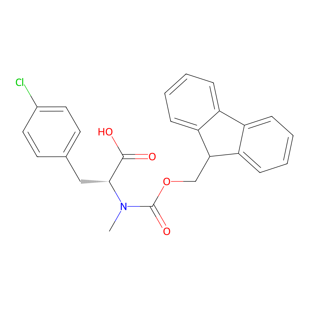(R)-2-((((9H-fluoren-9-yl)methoxy)carbonyl)(methyl)amino)-3-(4-chlorophenyl)propanoic acid molecular structure, CAS 1217779-77-5