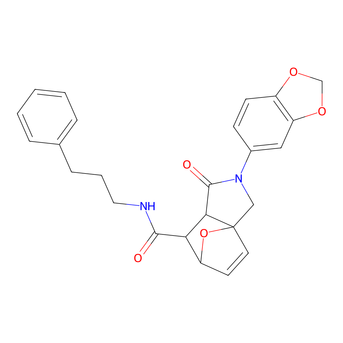 2-(1,3-benzodioxol-5-yl)-1-oxo-N-(3-phenylpropyl)-1,2,3,6,7,7a-hexahydro-3a,6-epoxyisoindole-7-carboxamide molecular structure, CAS 1217782-81-4