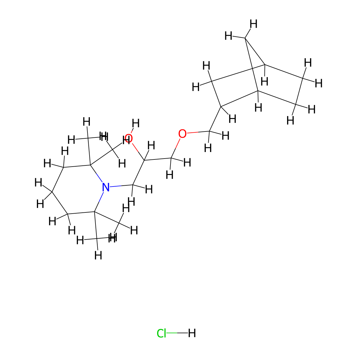 1-((1R,4S)-bicyclo[2.2.1]heptan-2-ylmethoxy)-3-(2,2,6,6-tetramethylpiperidin-1-yl)propan-2-ol hydrochloride molecular structure, CAS 1217792-20-5