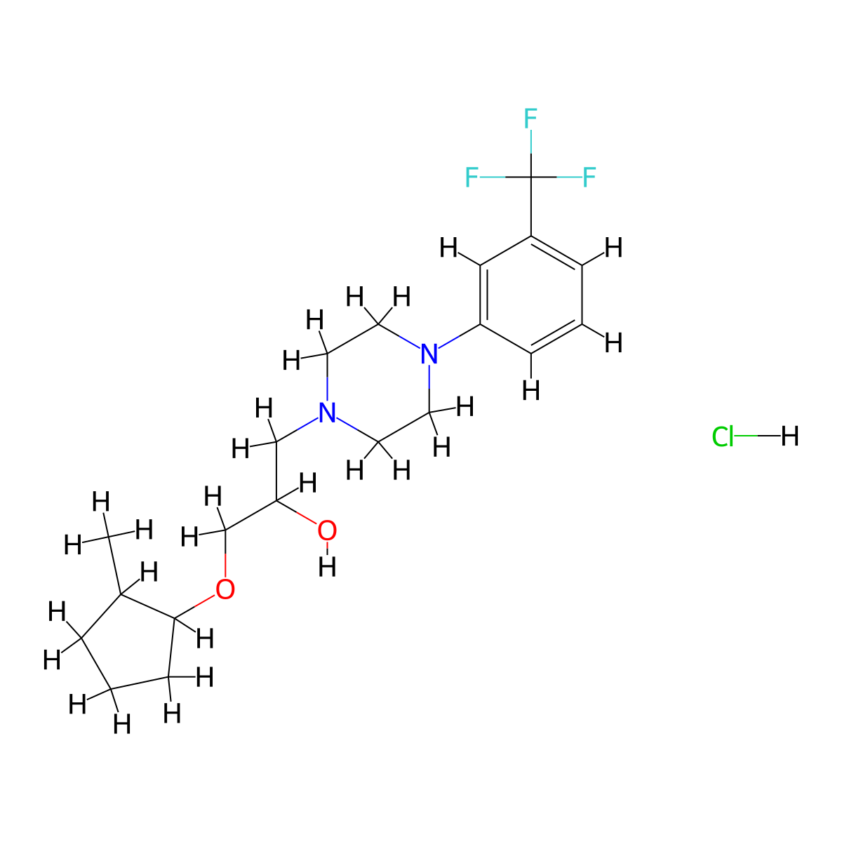 1-((2-Methylcyclopentyl)oxy)-3-(4-(3-(trifluoromethyl)phenyl)piperazin-1-yl)propan-2-ol hydrochloride molecular structure, CAS 1217801-75-6