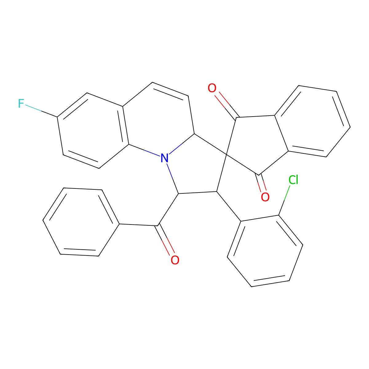 2'-(2-chlorophenyl)-7'-fluoro-1'-(phenylcarbonyl)-1',2'-dihydro-3a'H-spiro[indene-2,3'-pyrrolo[1,2-a]quinoline]-1,3-dione molecular structure, CAS 1217805-13-4