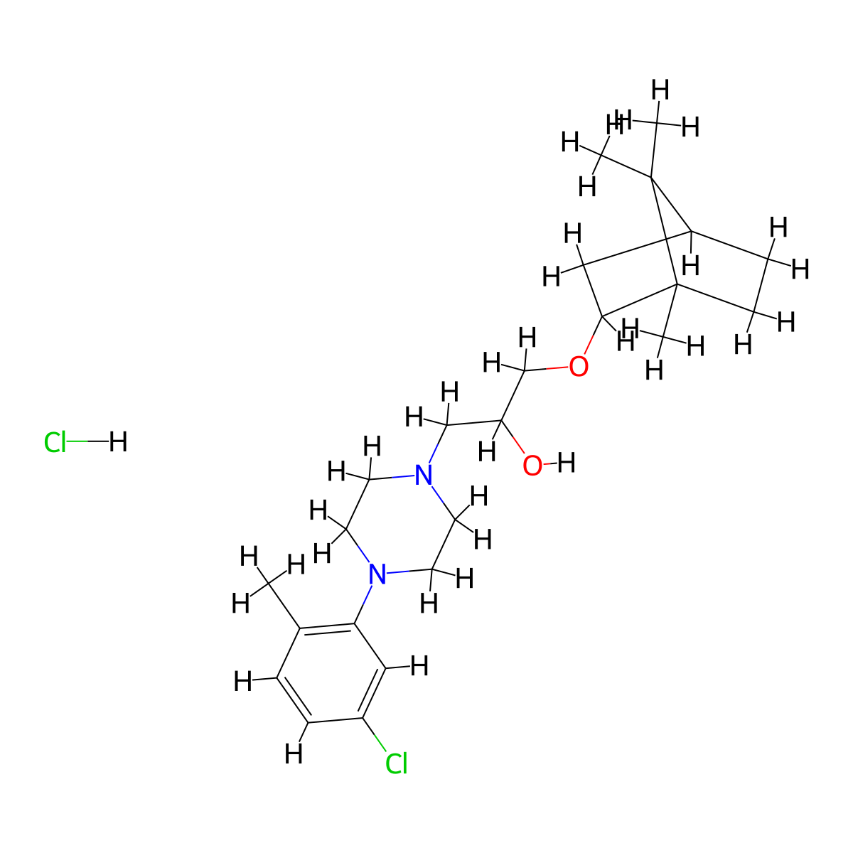 1-(4-(5-chloro-2-methylphenyl)piperazin-1-yl)-3-(((1S,4R)-1,7,7-trimethylbicyclo[2.2.1]heptan-2-yl)oxy)propan-2-ol hydrochloride molecular structure, CAS 1217808-08-6