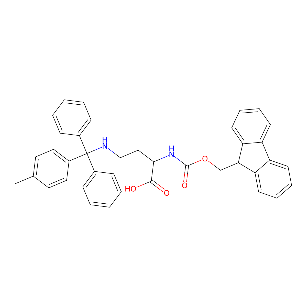 (R)-2-((((9H-Fluoren-9-yl)methoxy)carbonyl)amino)-4-((diphenyl(p-tolyl)methyl)amino)butanoic acid molecular structure, CAS 1217809-38-5