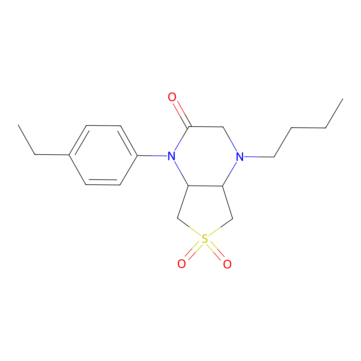 Rel-(4AR,7AS)-4-butyl-1-(4-ethylphenyl)hexahydrothieno[3,4-B]pyrazin-2(1H)-one 6,6-dioxide molecular structure, CAS 1217810-60-0