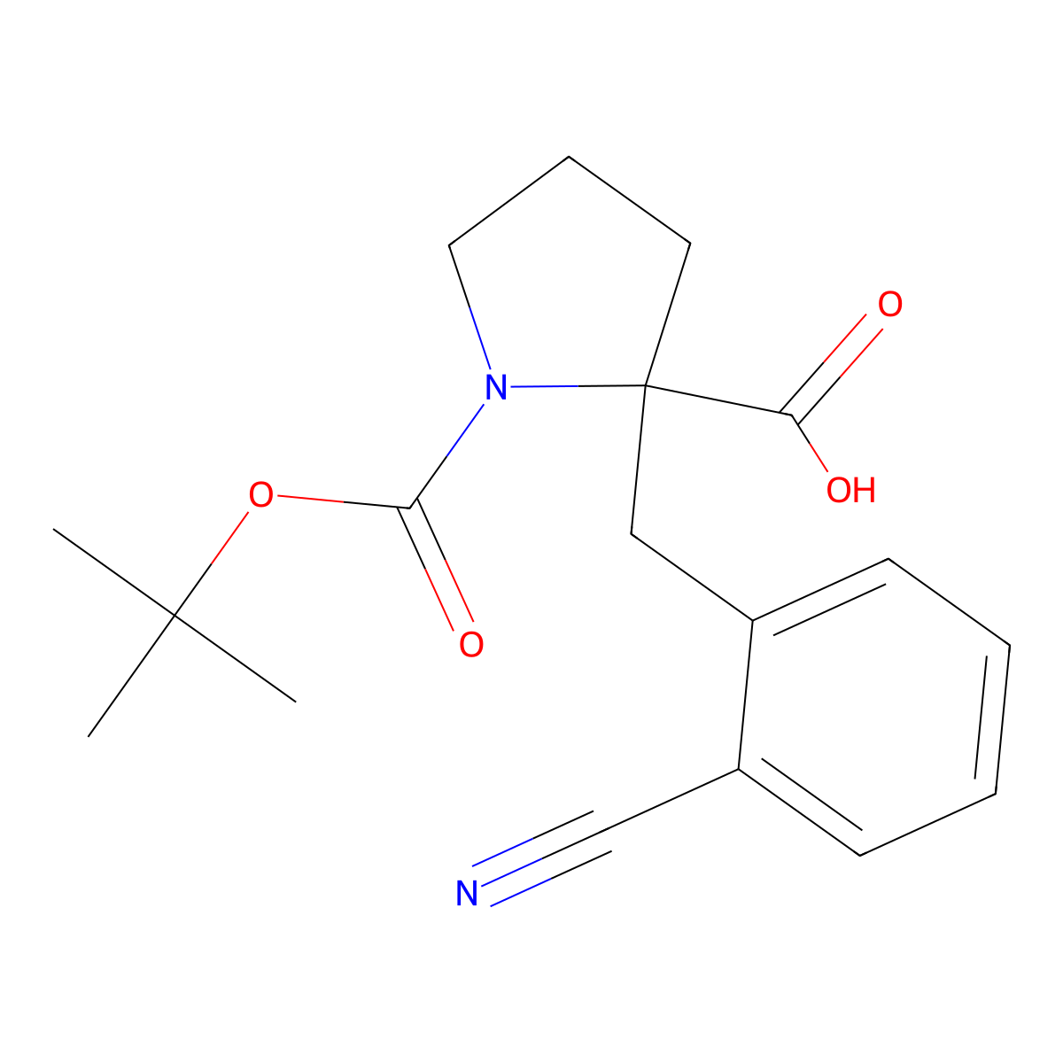 (S)-1-(tert-Butoxycarbonyl)-2-(2-cyanobenzyl)pyrrolidine-2-carboxylic acid molecular structure, CAS 1217811-41-0