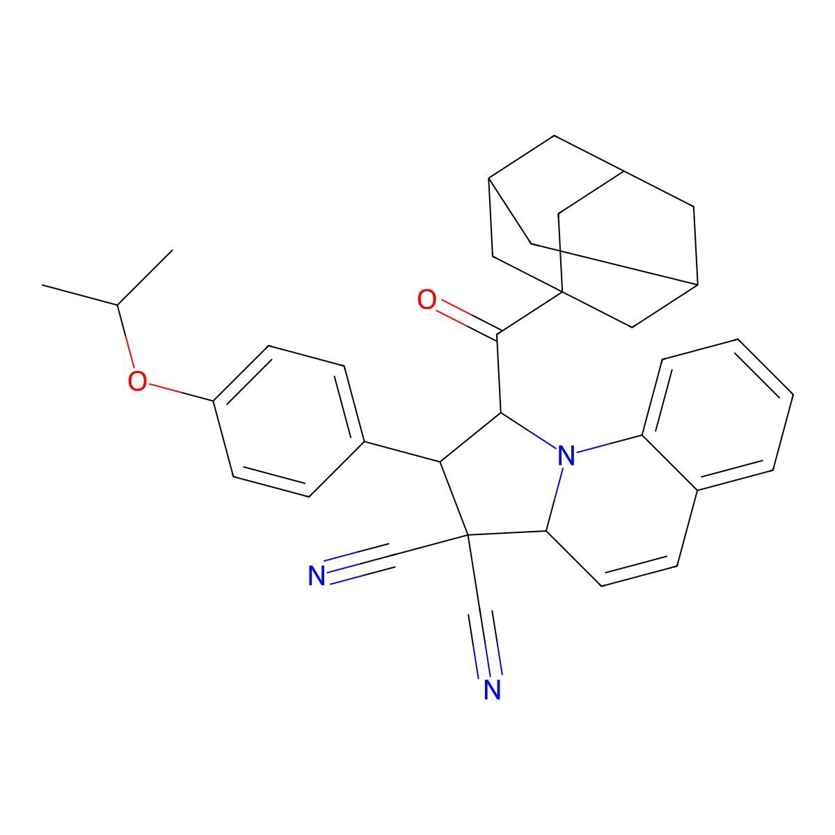 1-(Adamantane-1-carbonyl)-2-[4-(propan-2-yloxy)phenyl]-1H,2H,3H,3AH-pyrrolo[1,2-A]quinoline-3,3-dicarbonitrile molecular structure, CAS 1217812-47-9