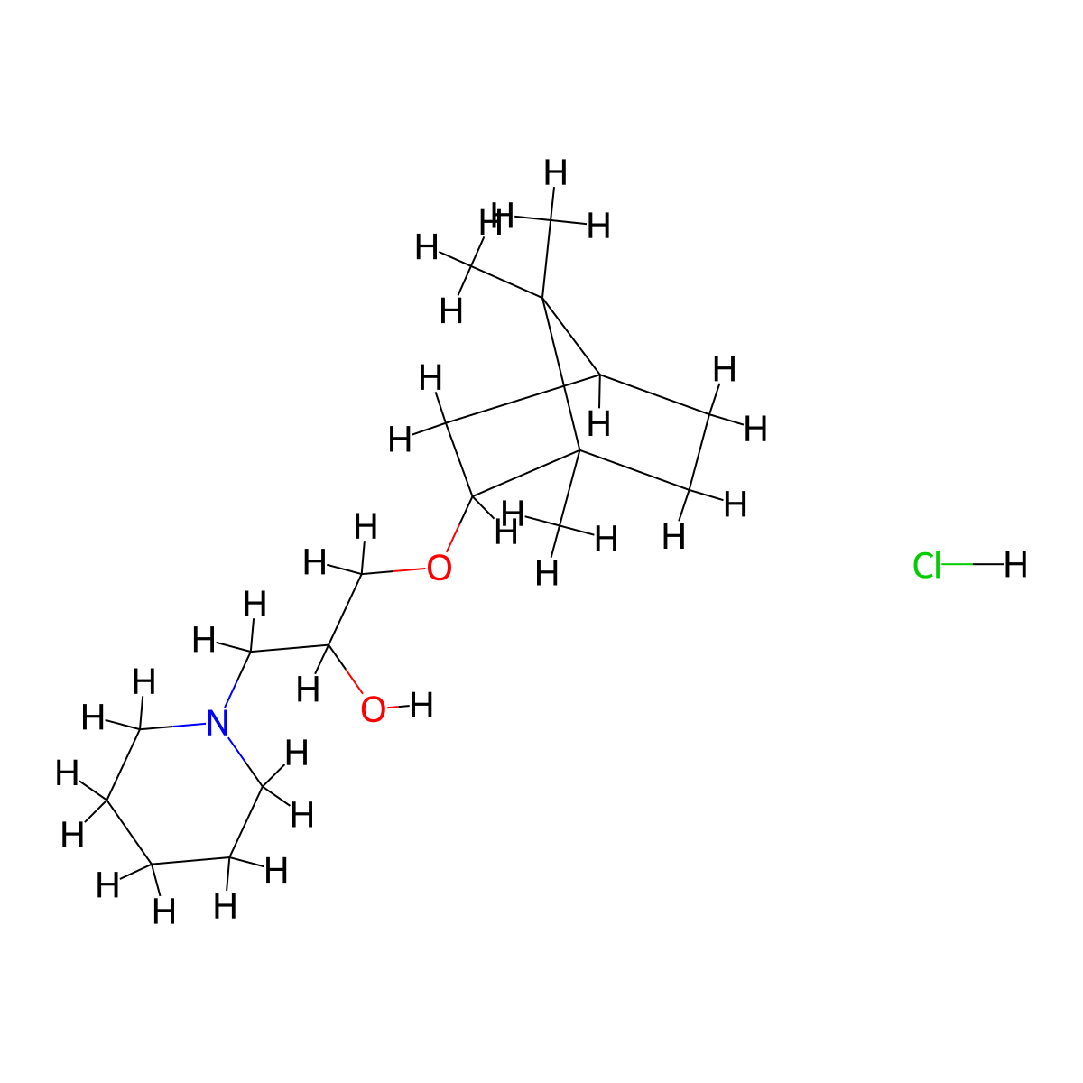 1-(piperidin-1-yl)-3-(((1S,4R)-1,7,7-trimethylbicyclo[2.2.1]heptan-2-yl)oxy)propan-2-ol hydrochloride molecular structure, CAS 1217813-71-2