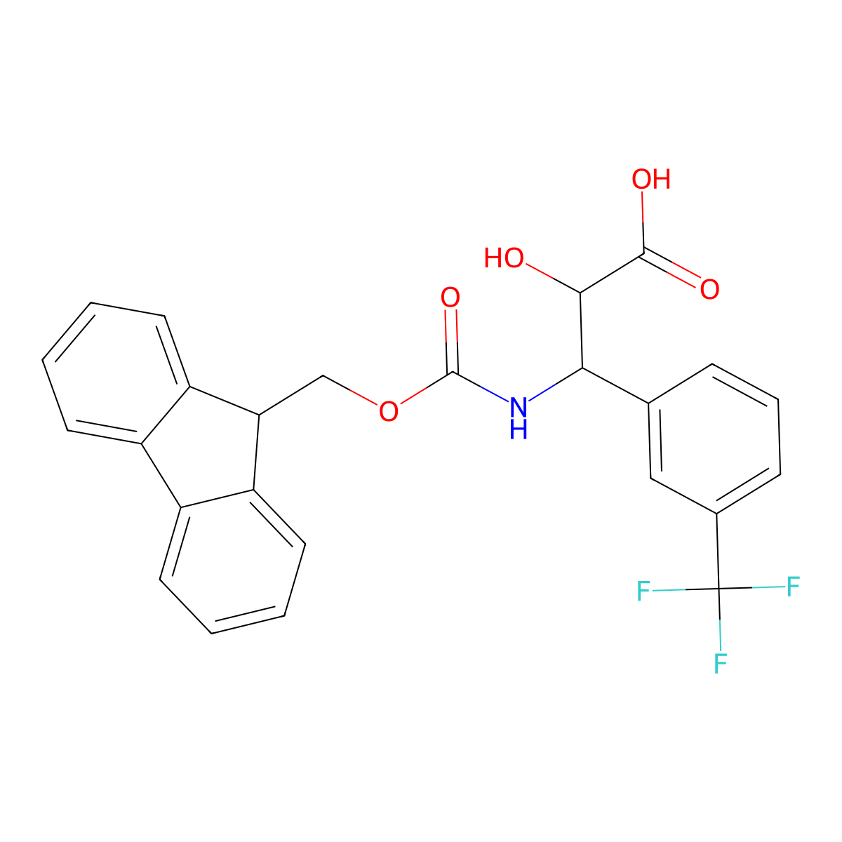 (2R,3R)-3-((((9H-Fluoren-9-yl)methoxy)carbonyl)amino)-2-hydroxy-3-(3-(trifluoromethyl)phenyl)propanoic acid molecular structure, CAS 1217817-77-0