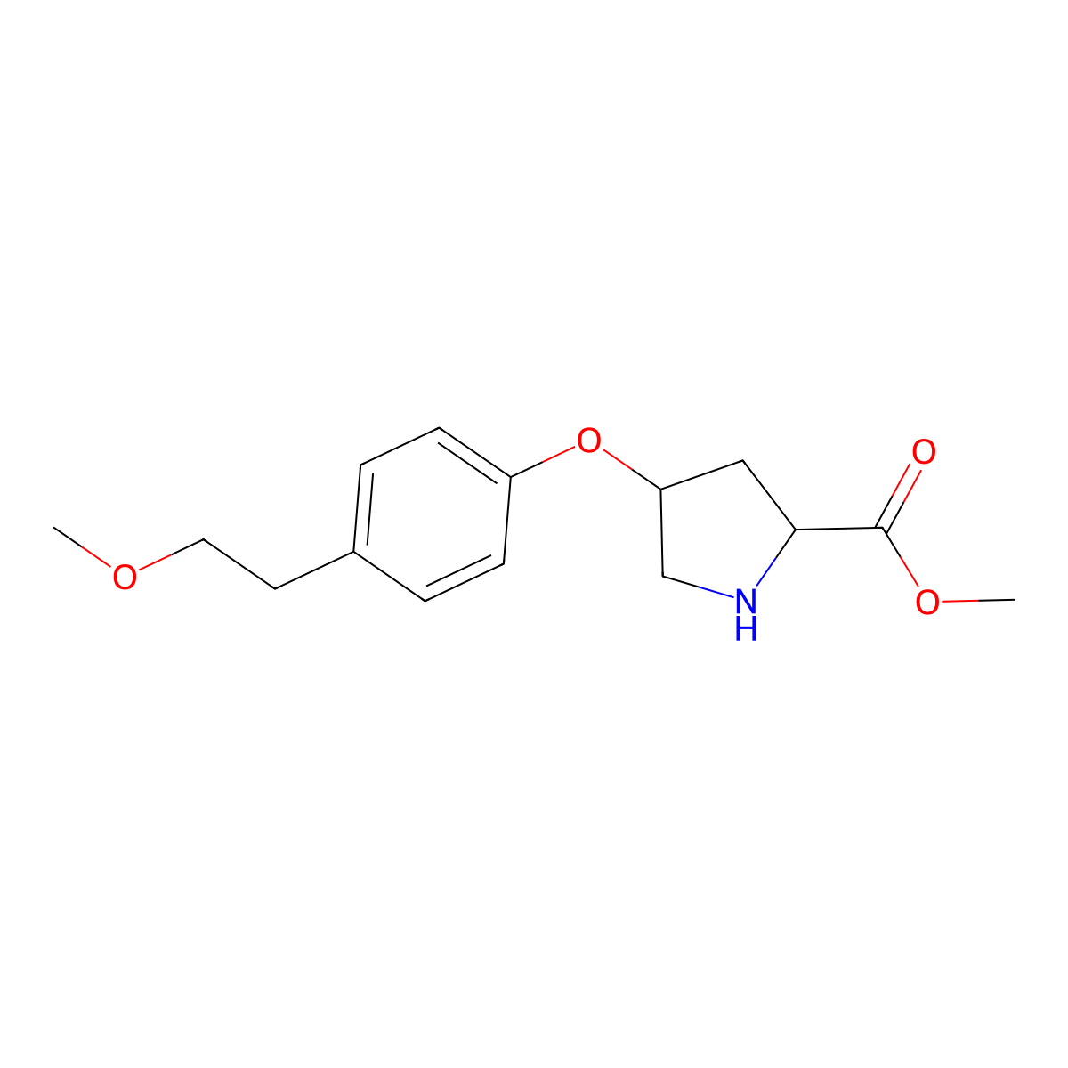 Methyl (2S,4S)-4-[4-(2-methoxyethyl)phenoxy]-2-pyrrolidinecarboxylate molecular structure, CAS 1217822-46-2