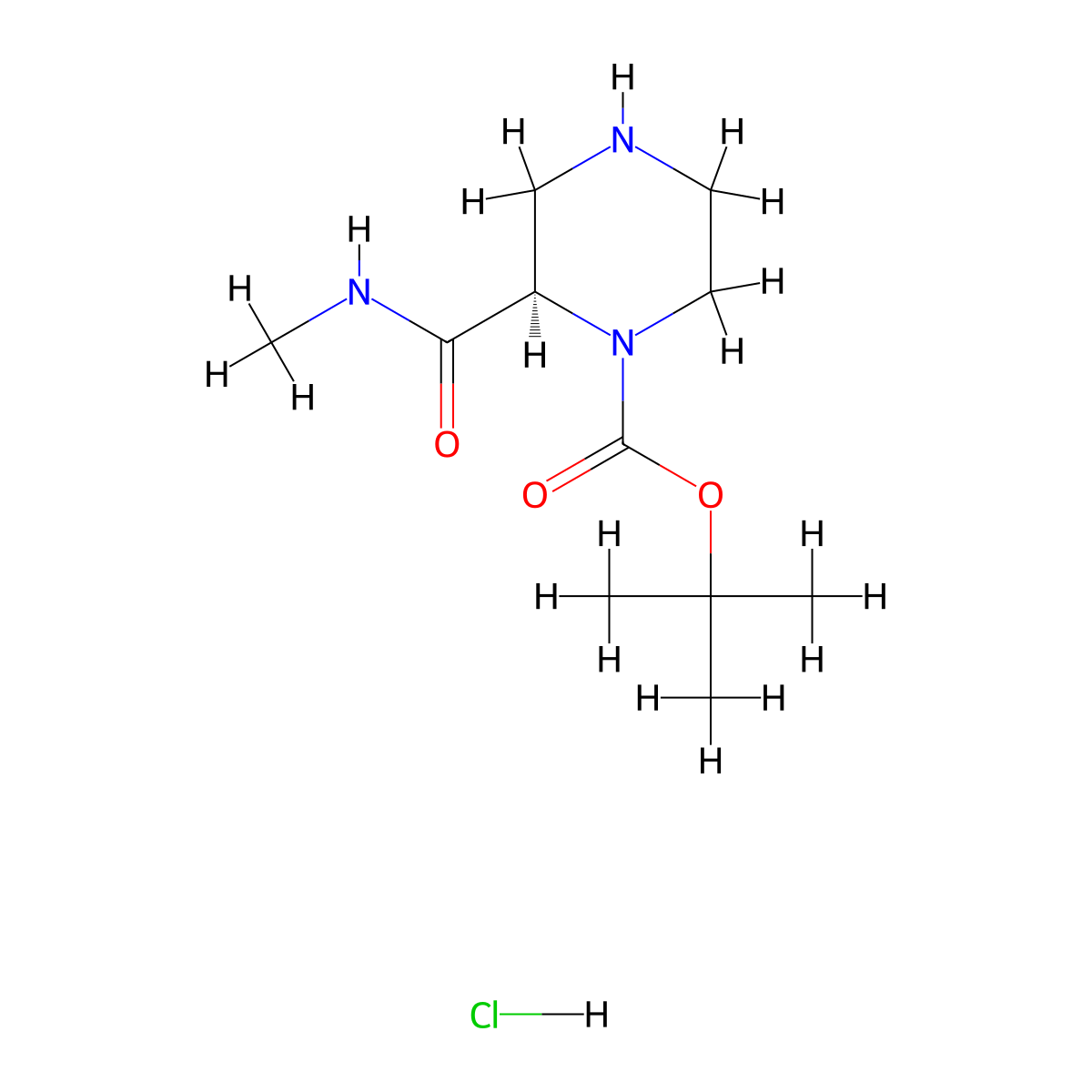 (R)-tert-Butyl 2-(methylcarbamoyl)piperazine-1-carboxylate hydrochloride molecular structure, CAS 1217826-94-2