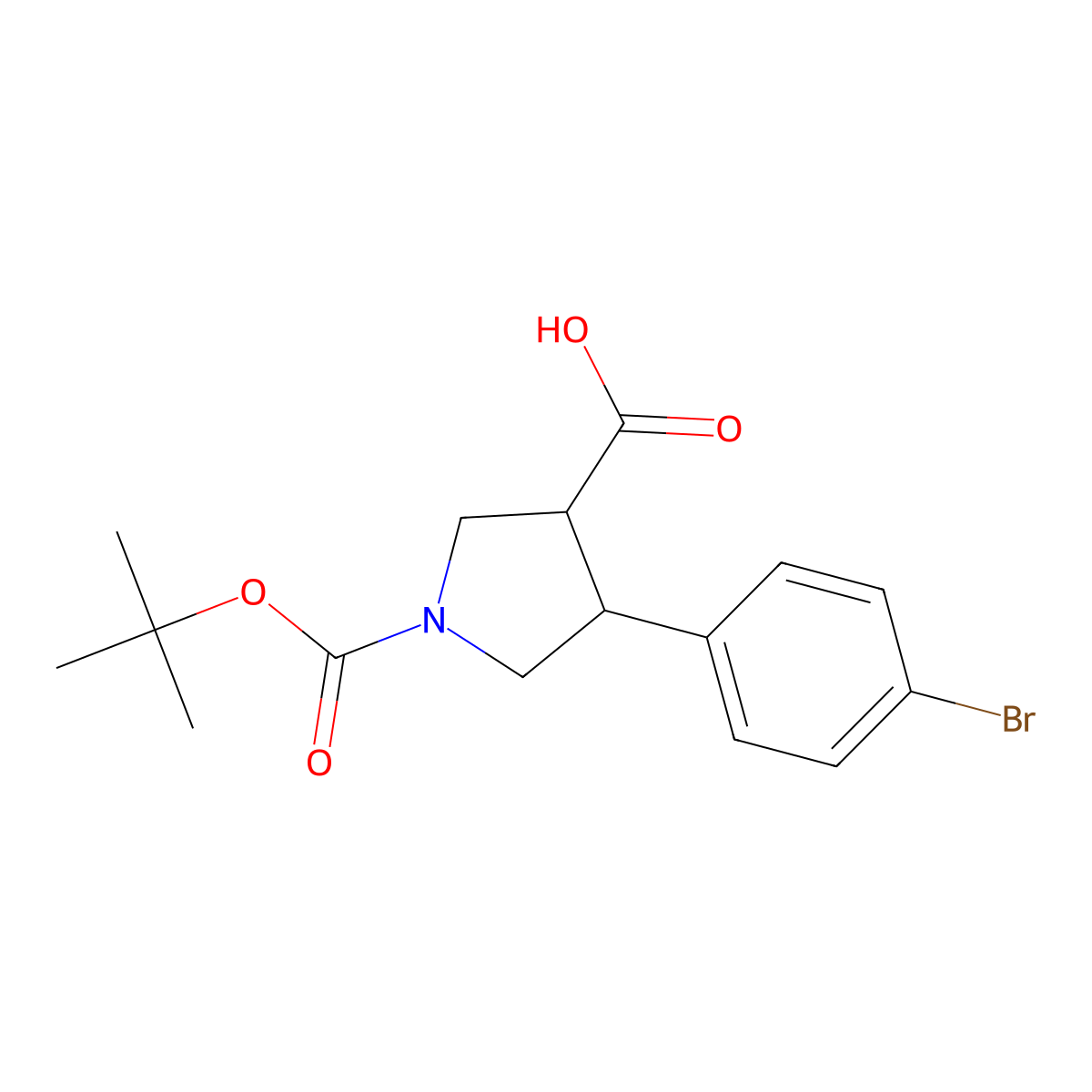 rac-(3R,4S)-4-(4-bromophenyl)-1-[(tert-butoxy)carbonyl]pyrrolidine-3-carboxylic acid molecular structure, CAS 1217829-96-3