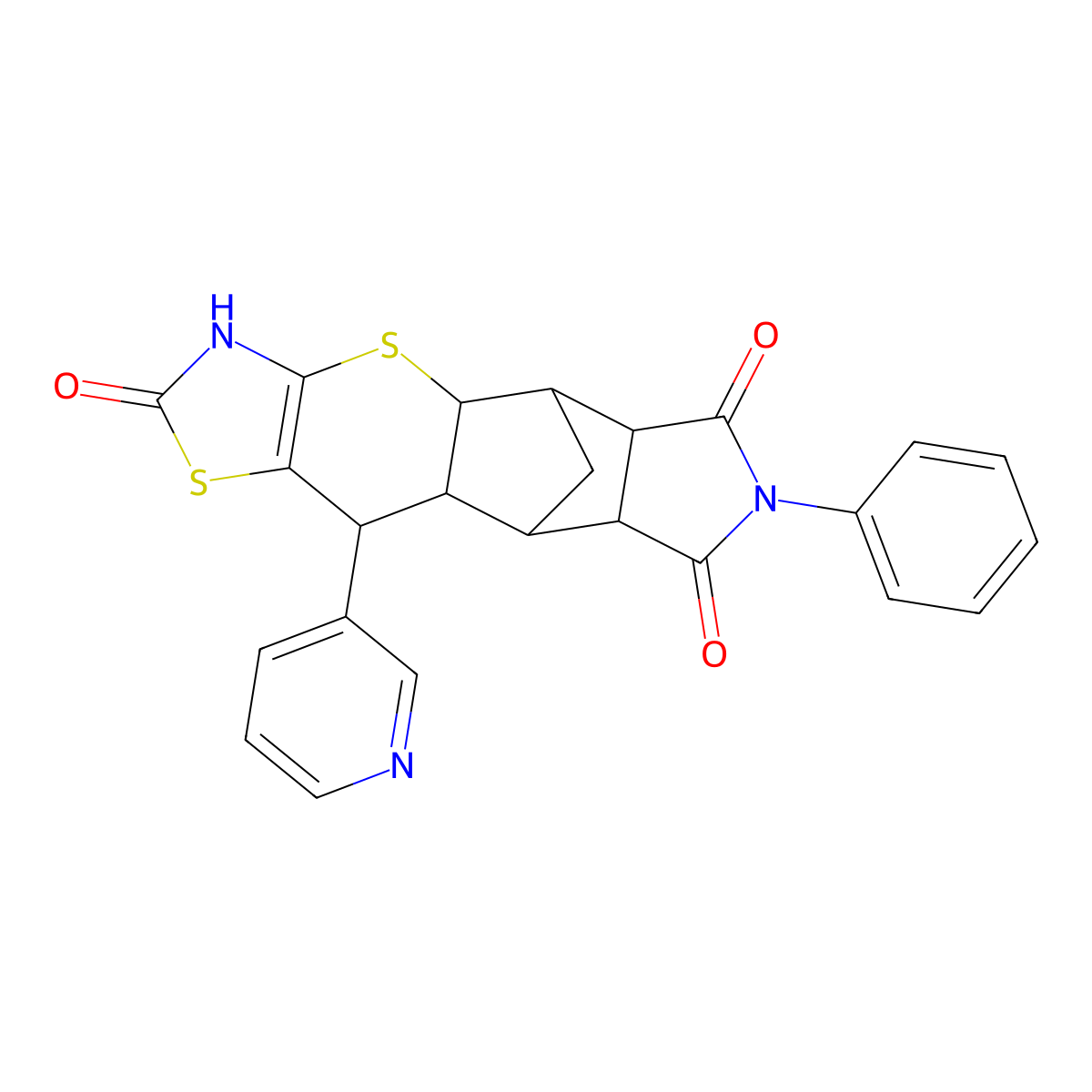 14-Phenyl-9-pyridin-3-yl-3,7-dithia-5,14-diazapentacyclo[9.5.1.02,10.04,8.012,16]heptadec-4(8)-ene-6,13,15-trione molecular structure, CAS 1217831-40-7