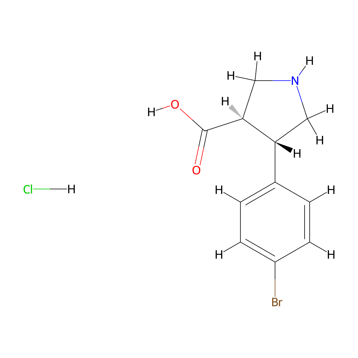 (3R,4S)-4-(4-Bromophenyl)pyrrolidine-3-carboxylic acid hydrochloride molecular structure, CAS 1217832-47-7