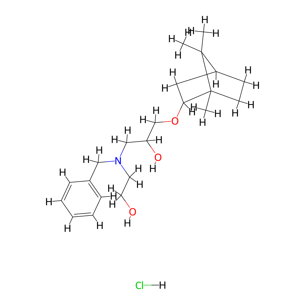 1-(benzyl(2-hydroxyethyl)amino)-3-(((1S,4R)-1,7,7-trimethylbicyclo[2.2.1]heptan-2-yl)oxy)propan-2-ol hydrochloride molecular structure, CAS 1217834-88-2
