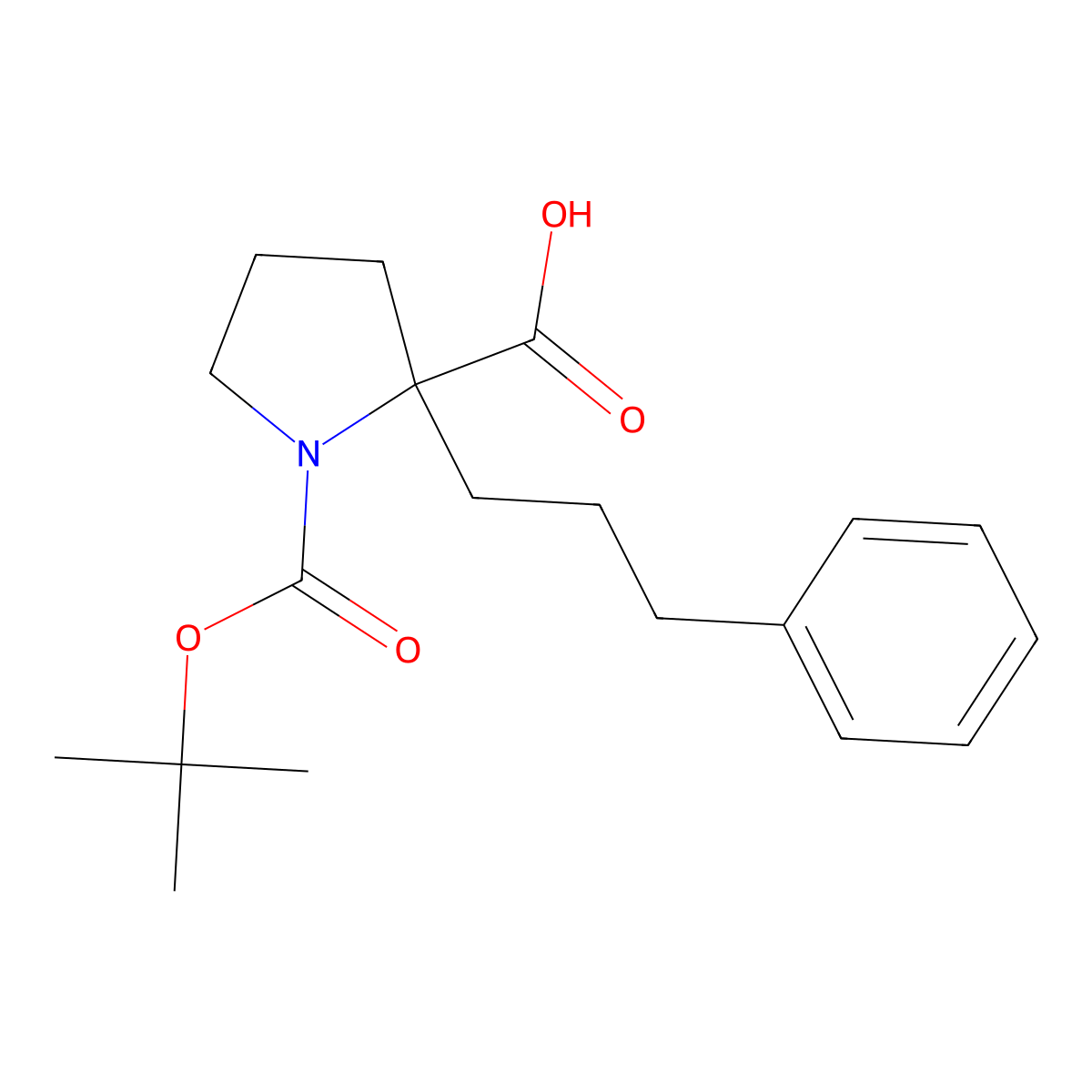 (R)-1-(tert-Butoxycarbonyl)-2-(3-phenylpropyl)pyrrolidine-2-carboxylic acid molecular structure, CAS 1217837-34-7