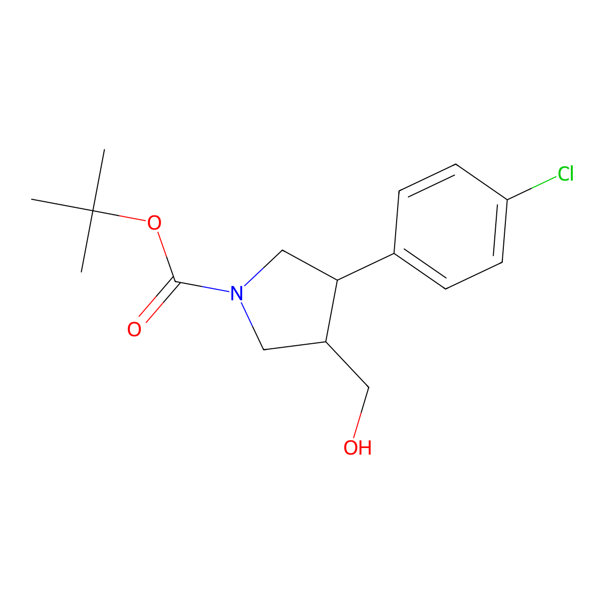tert-butyl (3R,4S)-3-(4-chlorophenyl)-4-(hydroxymethyl)pyrrolidine-1-carboxylate molecular structure, CAS 1217843-35-0