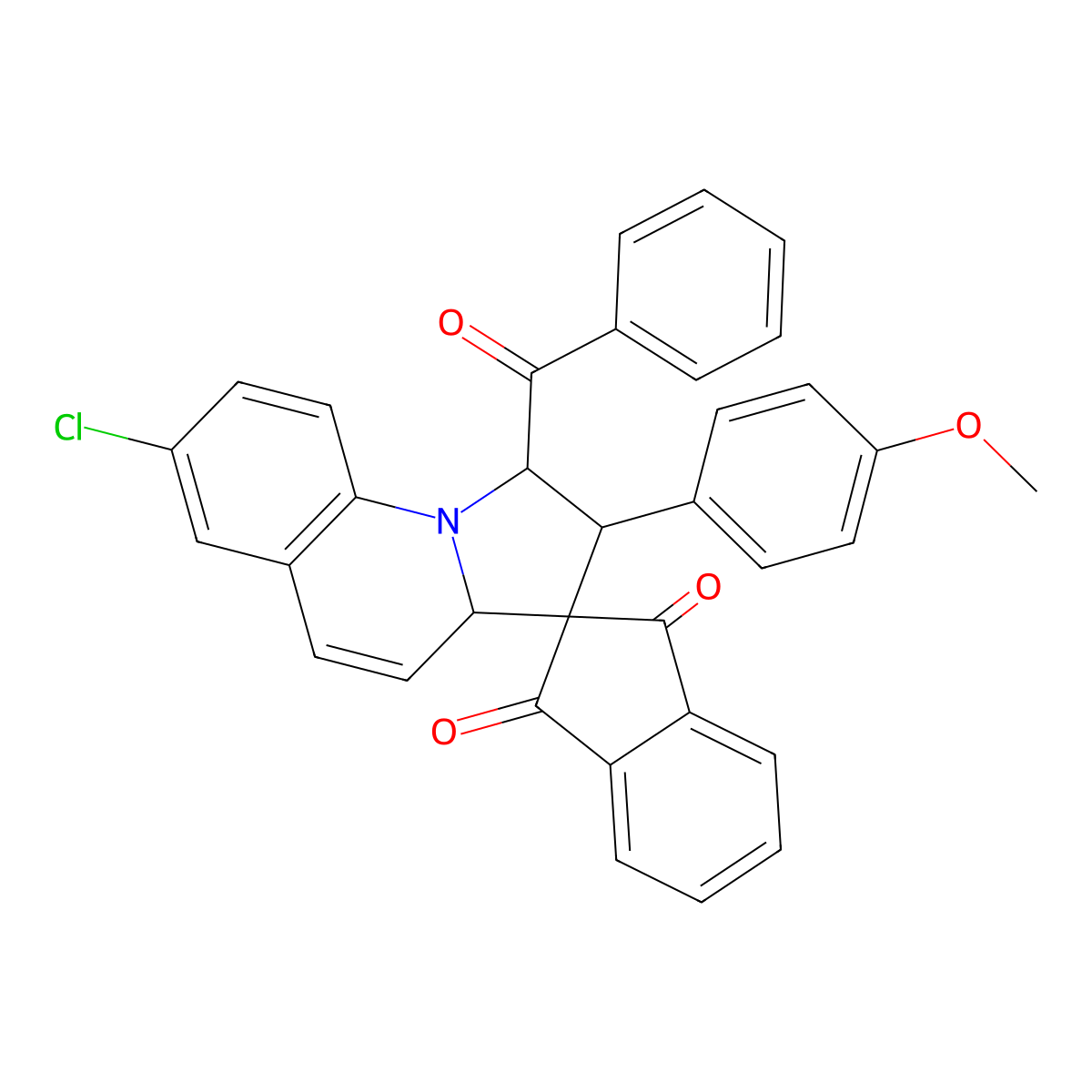 1'-Benzoyl-7'-chloro-1',2'-dihydro-2'-(4-methoxyphenyl)spiro[2H-indene-2,3'(3'aH)-pyrrolo[1,2-a]quinoline]-1,3-dione molecular structure, CAS 1217850-80-0
