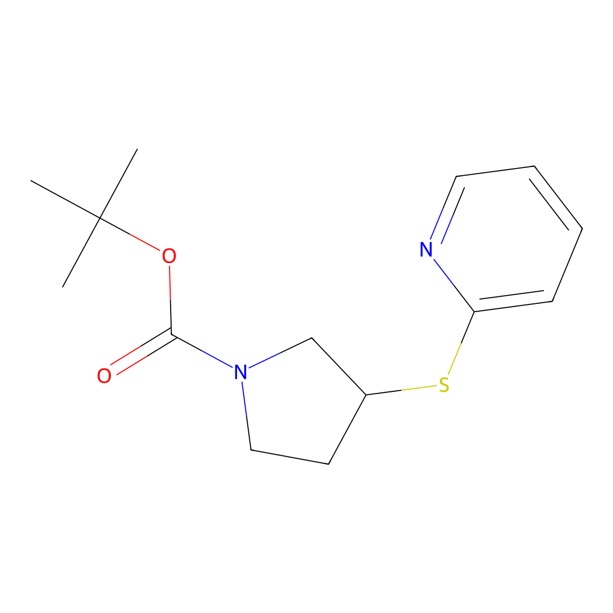 (R)-tert-butyl 3-(pyridin-2-ylthio)pyrrolidine-1-carboxylate molecular structure, CAS 1217850-83-3