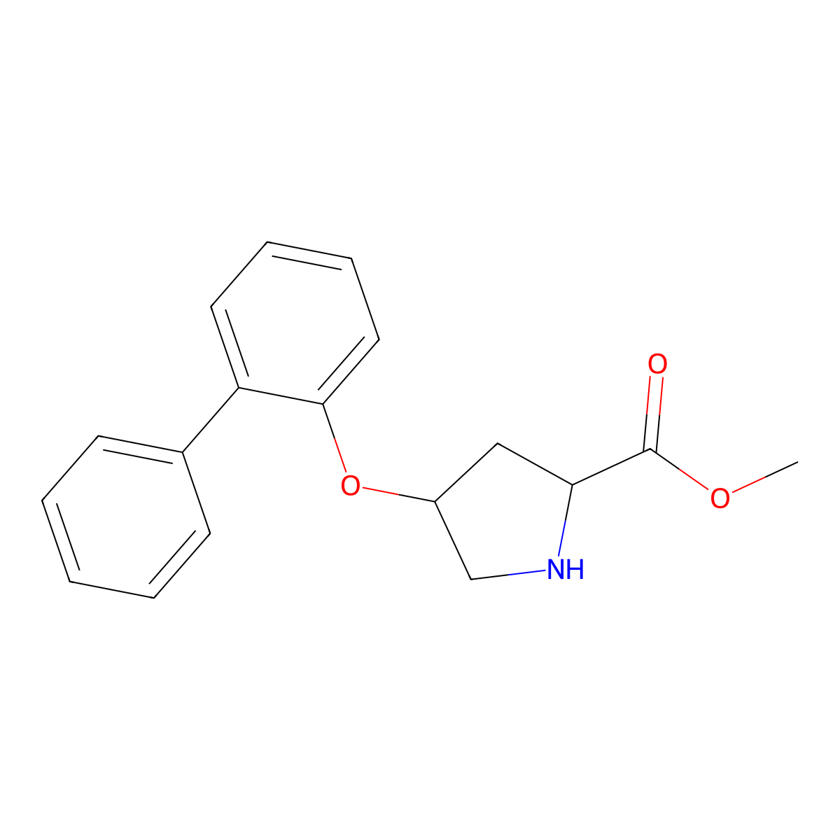 Methyl (2S,4S)-4-([1,1'-biphenyl]-2-yloxy)-2-pyrrolidinecarboxylate molecular structure, CAS 1217854-44-8