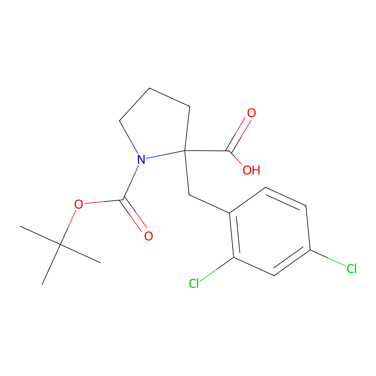 (S)-1-(tert-Butoxycarbonyl)-2-(2,4-dichlorobenzyl)pyrrolidine-2-carboxylic acid molecular structure, CAS 1217856-28-4